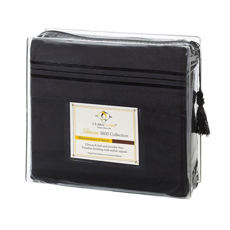 Clara Clark Bed Sheets, Premier 1800 Series 4 Piece Bed Sheet Set, Deep Pocket, Wrinkle, Fade, Stain Resistant, Luxury Soft Bedding Sheets & Pillowcases, Queen, Black - Image 4
